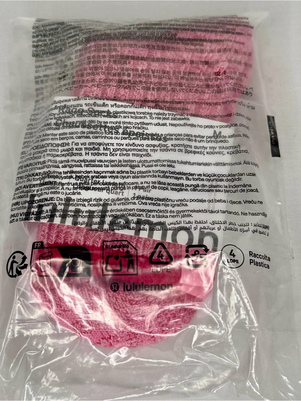 lululemon Unisex Quarter Length Ragg Socks Candy Cloud Multi/Mulberry Spark Pink